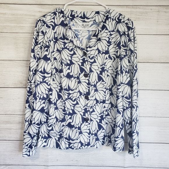 Blair medium button down blue white blouse 16.5517 - Picture 1 of 7
